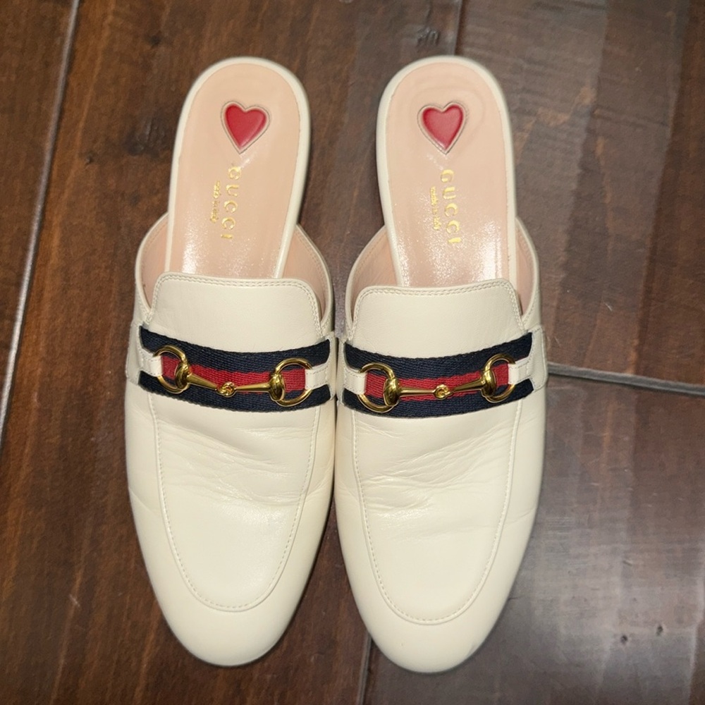 Gucci Cream Leather Mules with Metal Hardware